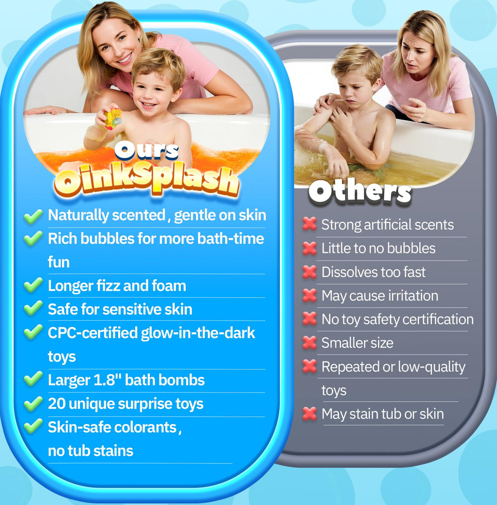 OinkSplash strawberry scented bath bomb delivers fruity aroma and visual excitement.