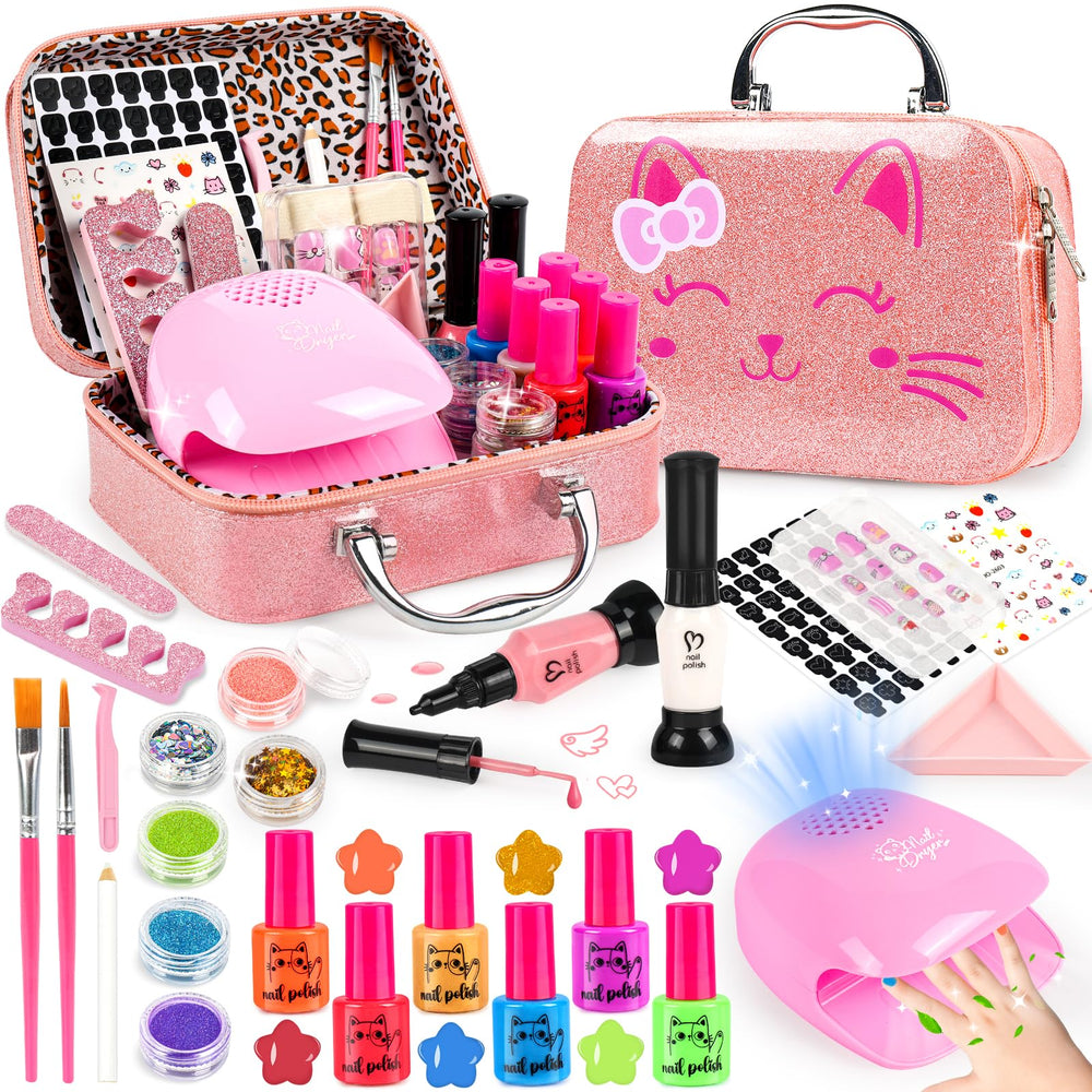 Oisacirg Kids Nail Polish Set cat storage case keeps art supplies tidy for playtime.