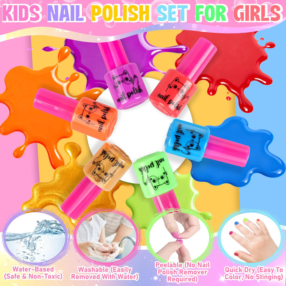 Oisacirg Kids Nail Polish Set six colors displayed for creative designs and color matching.