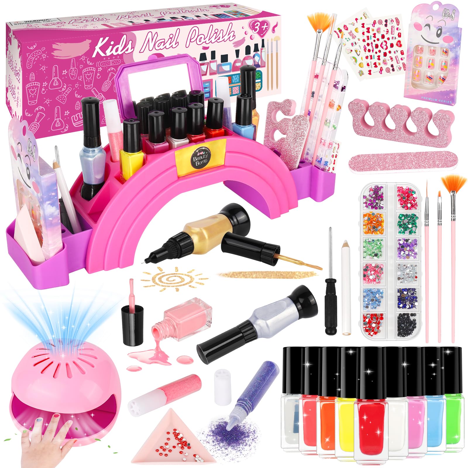 The Oisacirg storage table with rainbow bridge keeps nail art organized for easy crafting.