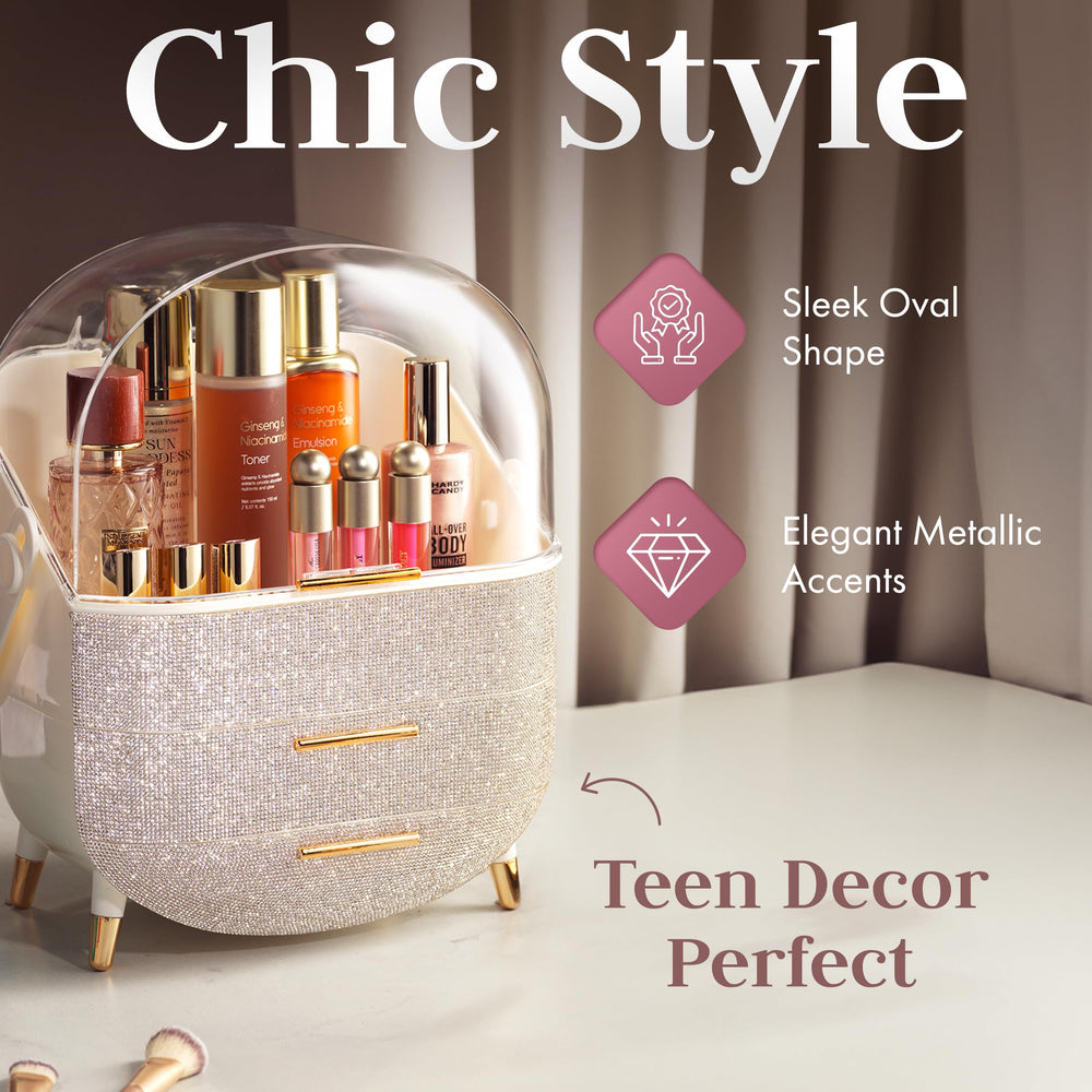 Oizeir organizer with deep drawers stores full skincare routines.