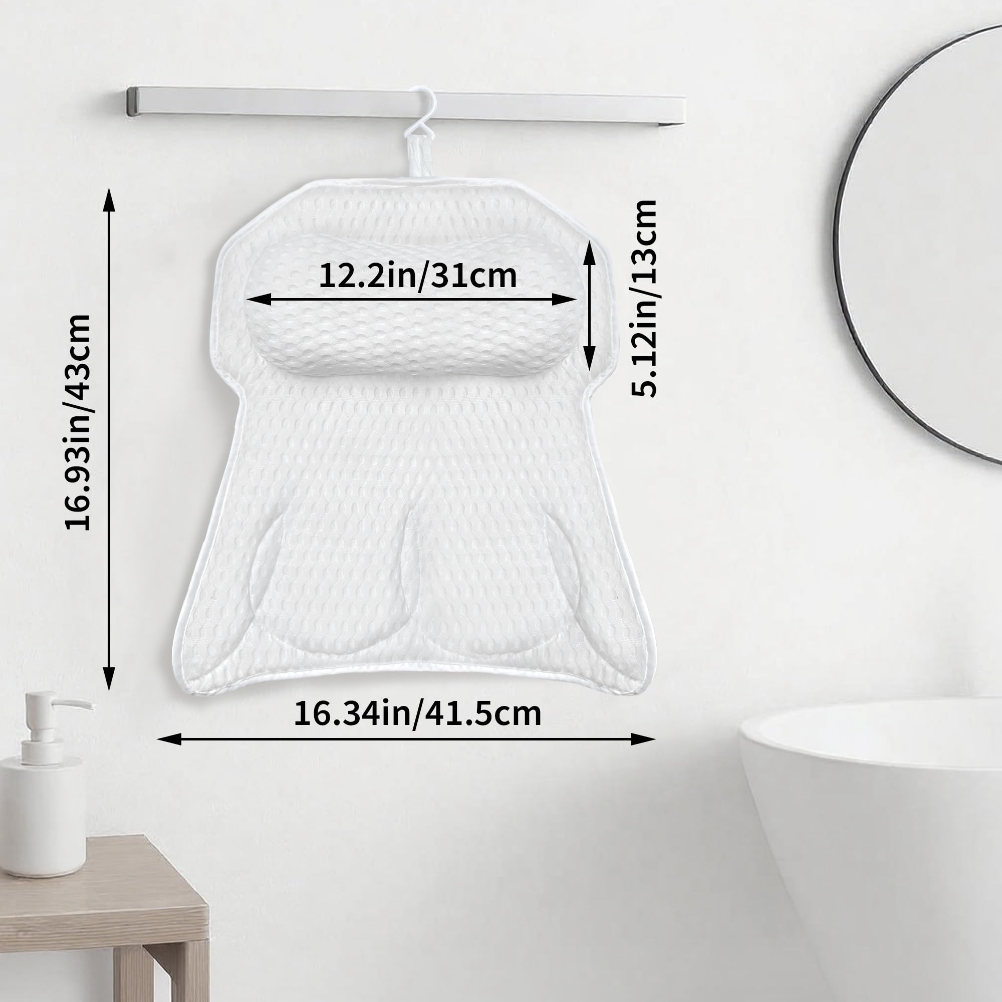 OiZenhio Bath Pillow 4D mesh close-up showing airy diamond-weave fabric for quick-dry comfort