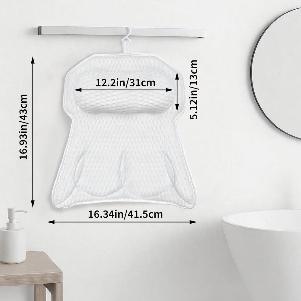 OiZenhio Bath Pillow 4D mesh close-up showing airy diamond-weave fabric for quick-dry comfort