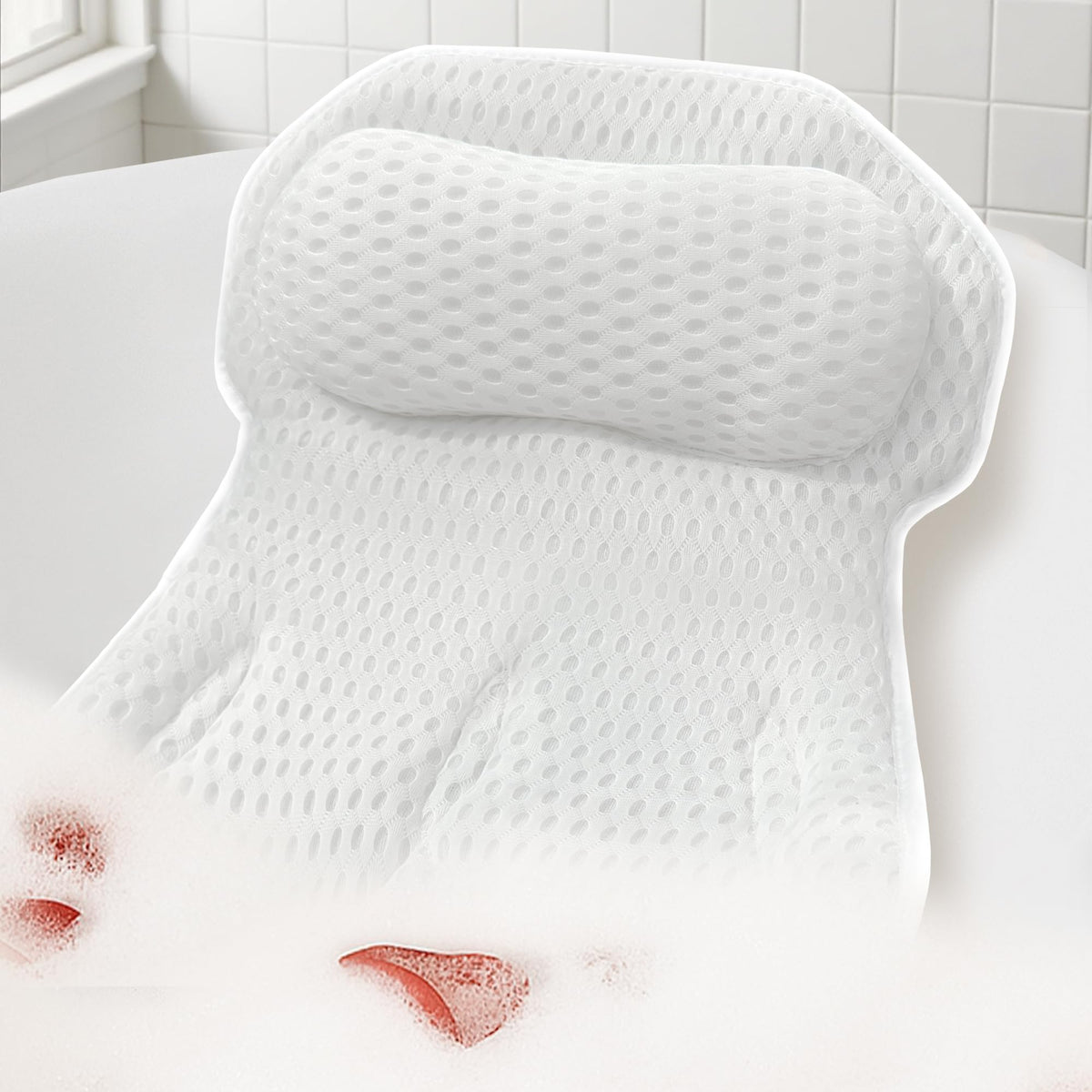 OiZenhio Luxury Bath Pillow white front view with spa-like neck support