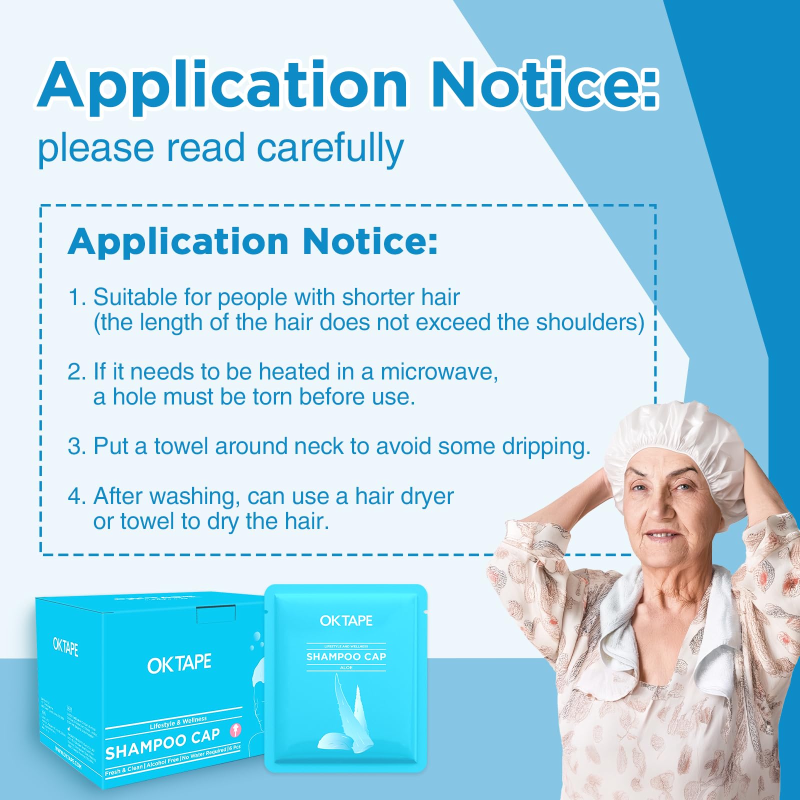 OK TAPE No Water Shampoo Cap six-pack boosts hygiene on the go.