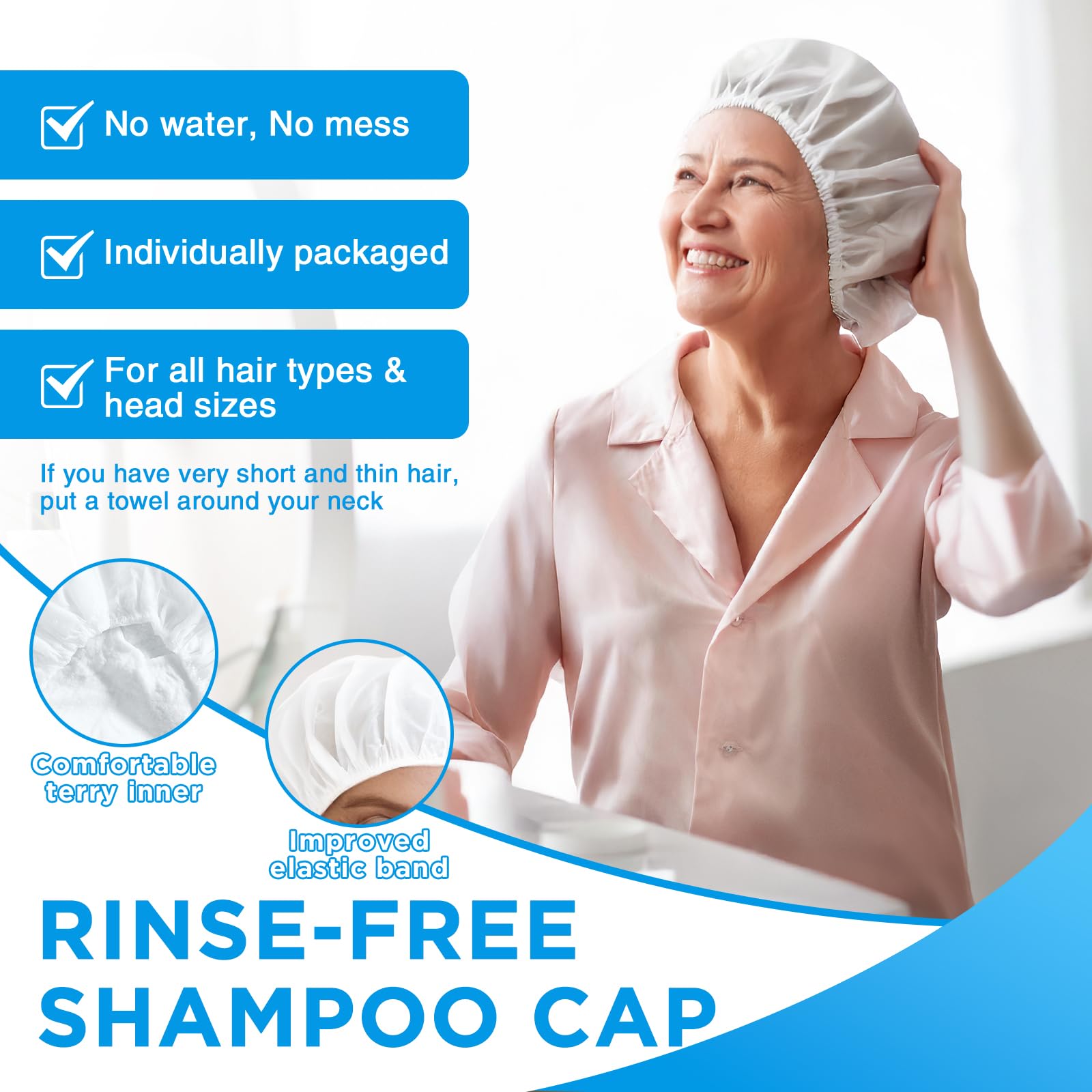 OK TAPE No Water Shampoo Caps warm before use for comfortable, spa-like wash.