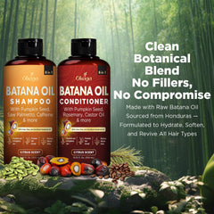 Okaga Batana Oil Conditioner bottle demonstrating lightweight hydration for dry, brittle strands.