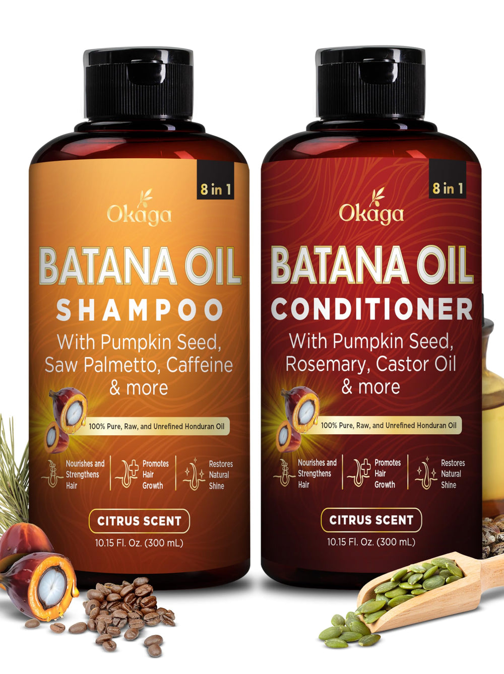 Okaga Batana Oil Shampoo bottle highlighting gentle cleansing for textured or color-treated hair.