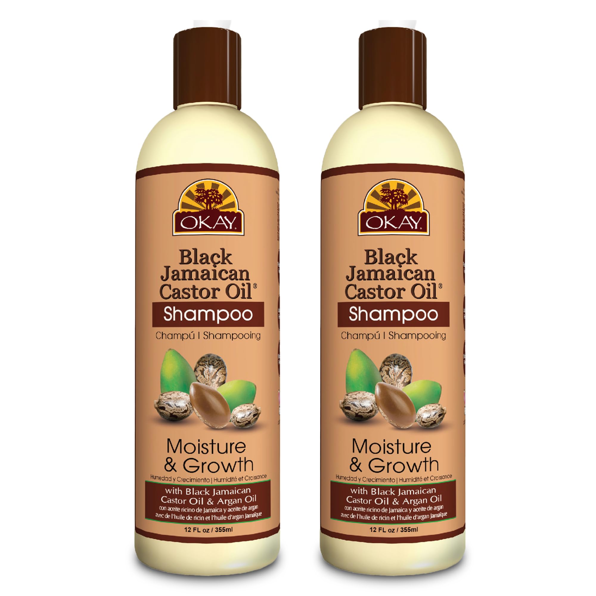 OKAY Black Jamaican Castor Shampoo bottle front highlighting conditioning hydration and natural ingredients.