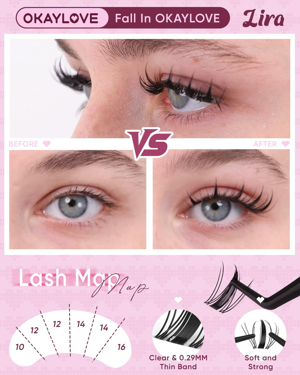 OKAYLOVE CC curl lashes natural-look closeup highlighting subtle lift.