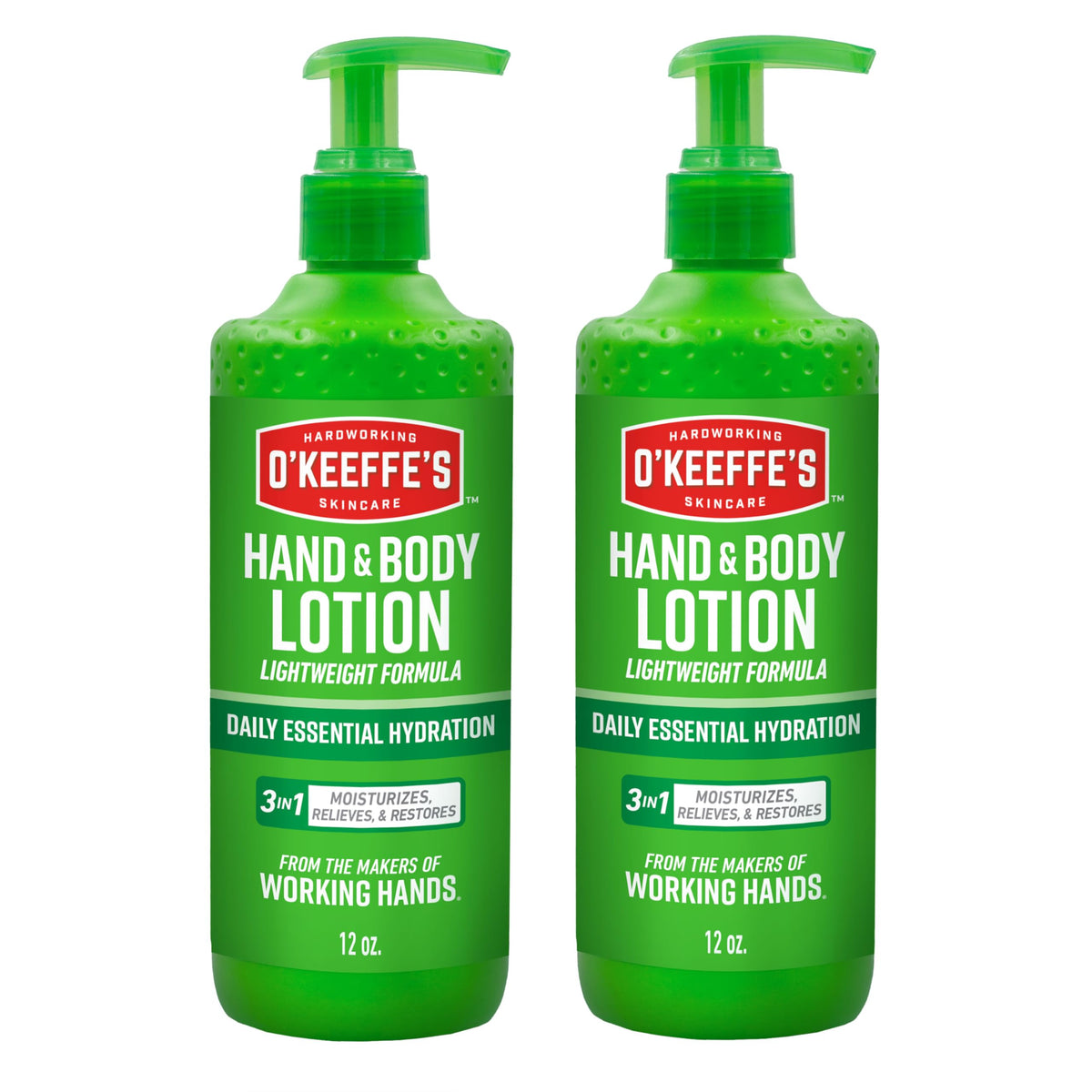 O'Keeffe's Hand and Body Lotion pump bottle front for daily hydration.