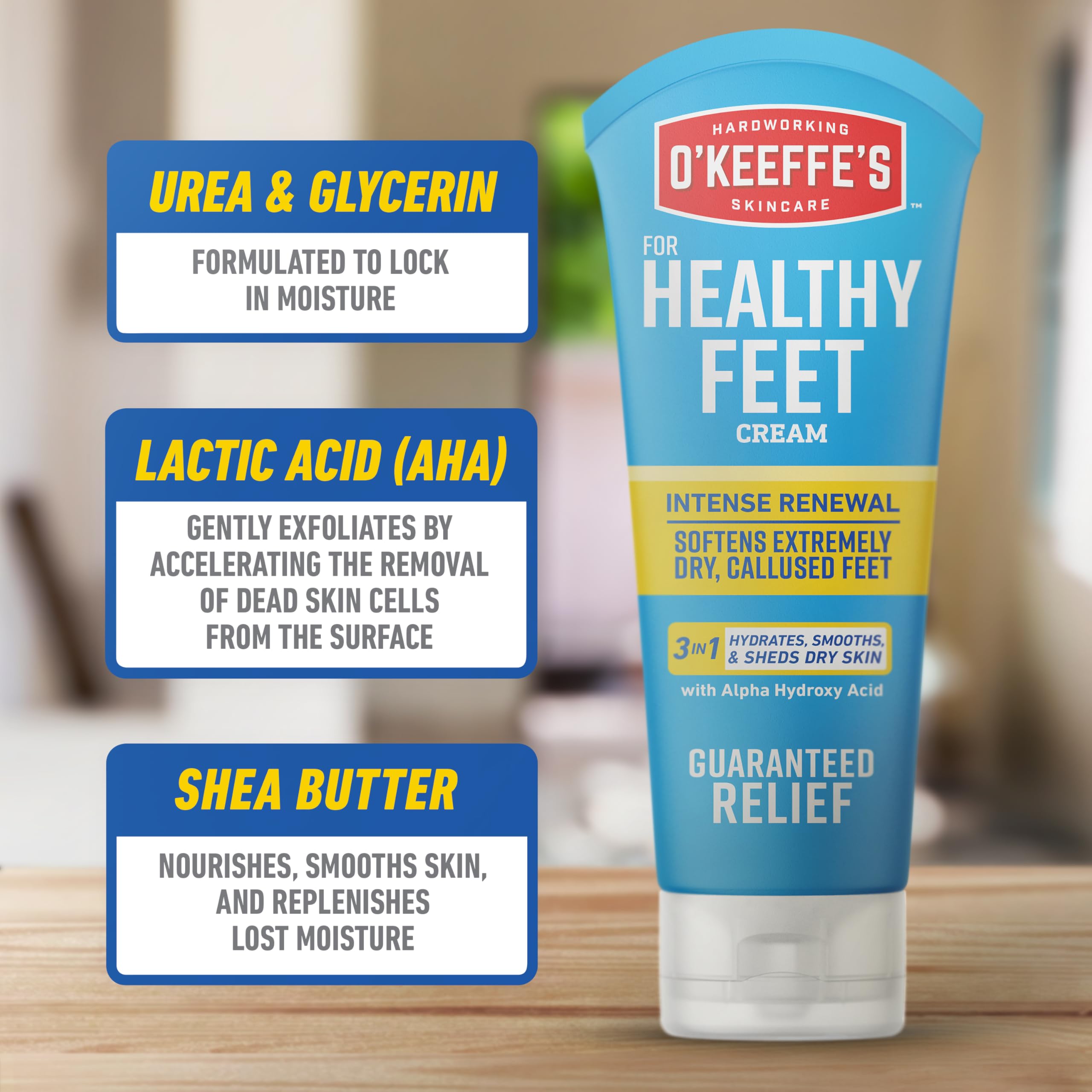 O'Keeffe's Healthy Feet cream being applied by hands for moisture boost