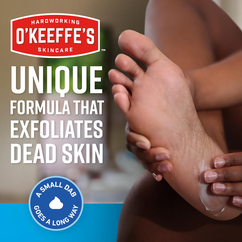 O'Keeffe's Healthy Feet cream cap close-up for portable care