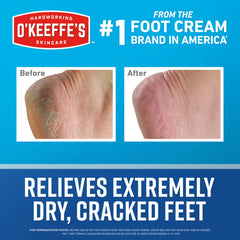 O'Keeffe's Healthy Feet Foot Cream tube back shows directions and ingredient emphasis on moisture retention.