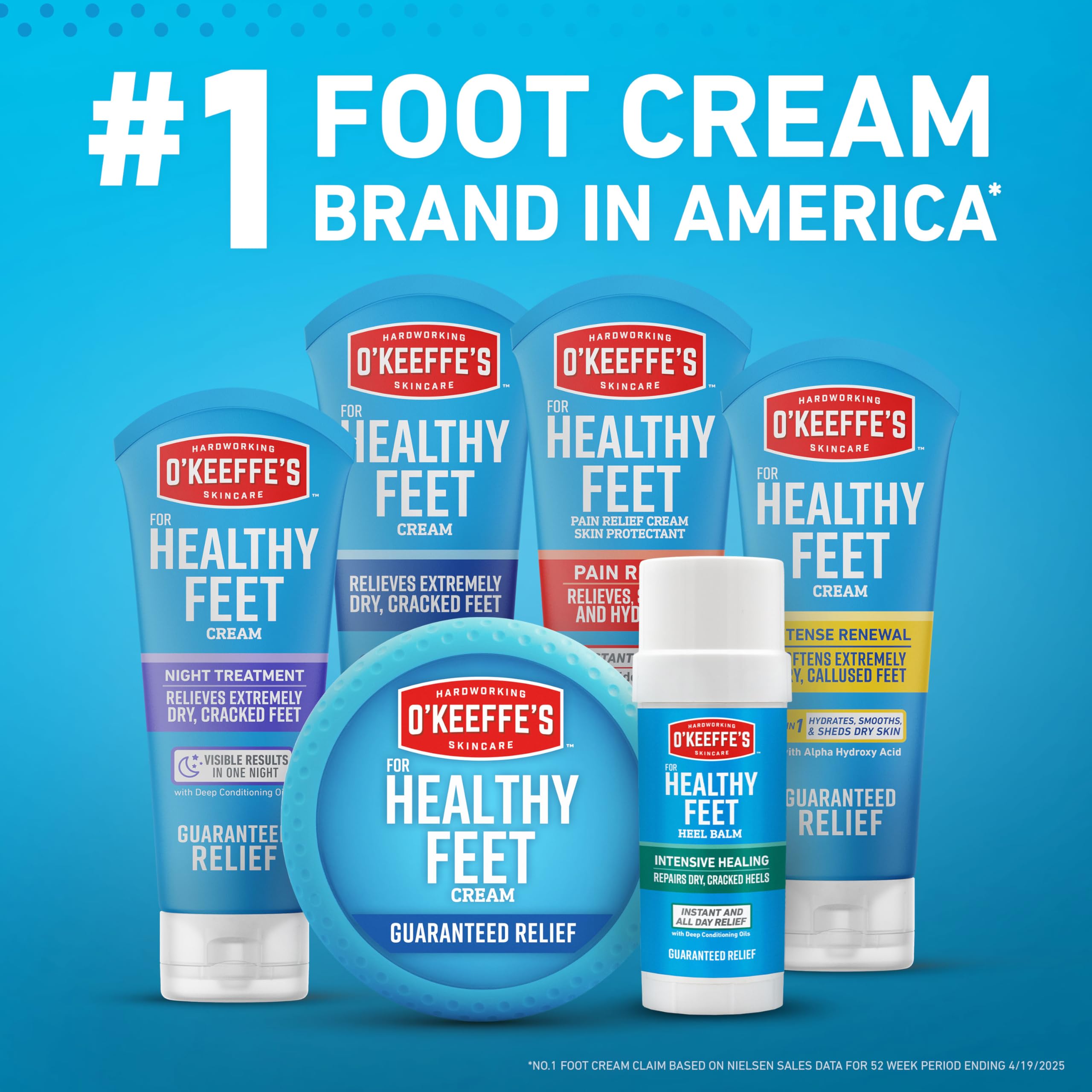 O'Keeffe's Healthy Feet unscented formula packaging shows hypoallergenic, non-greasy design.
