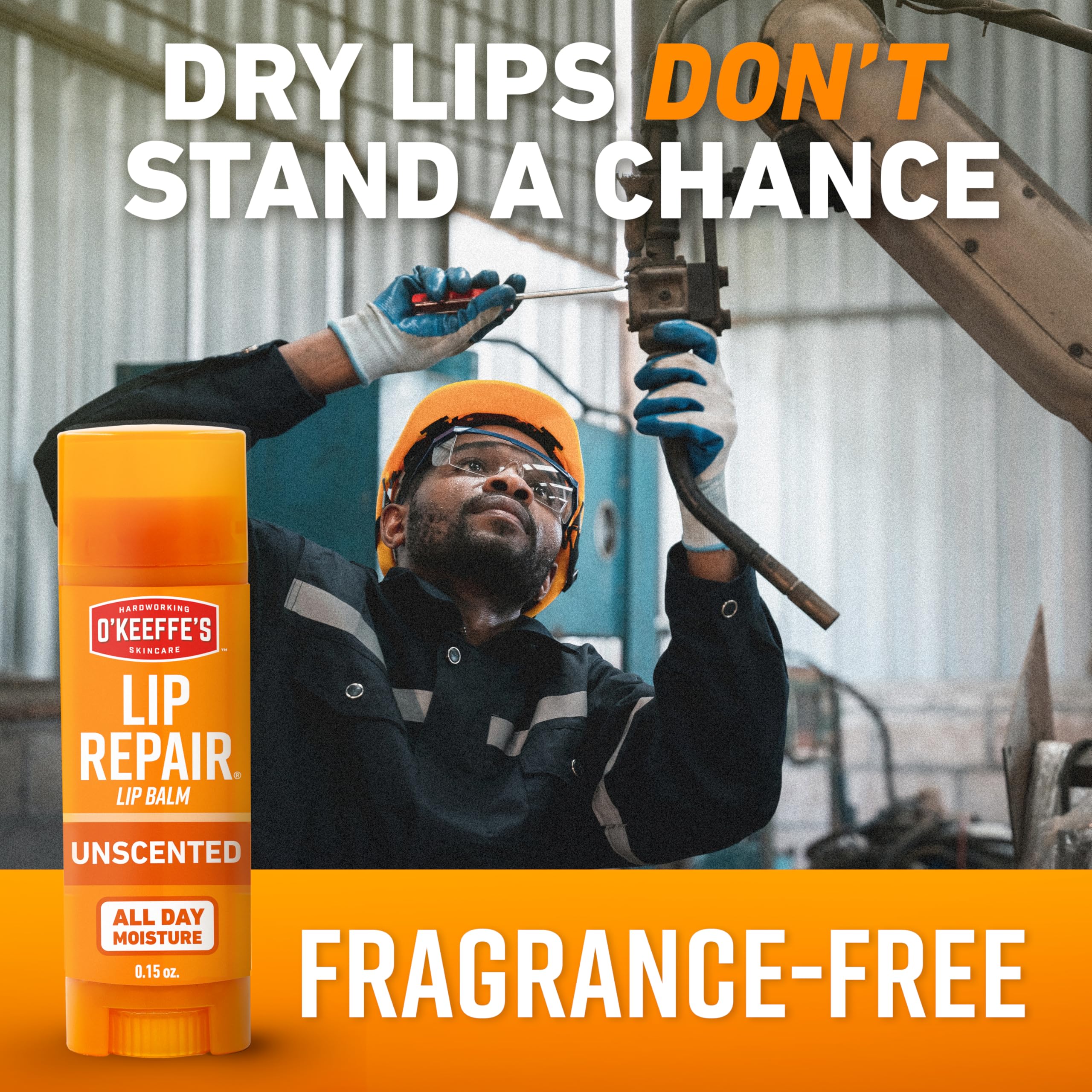 Front view of O'Keeffe's Lip Repair unscented packaging