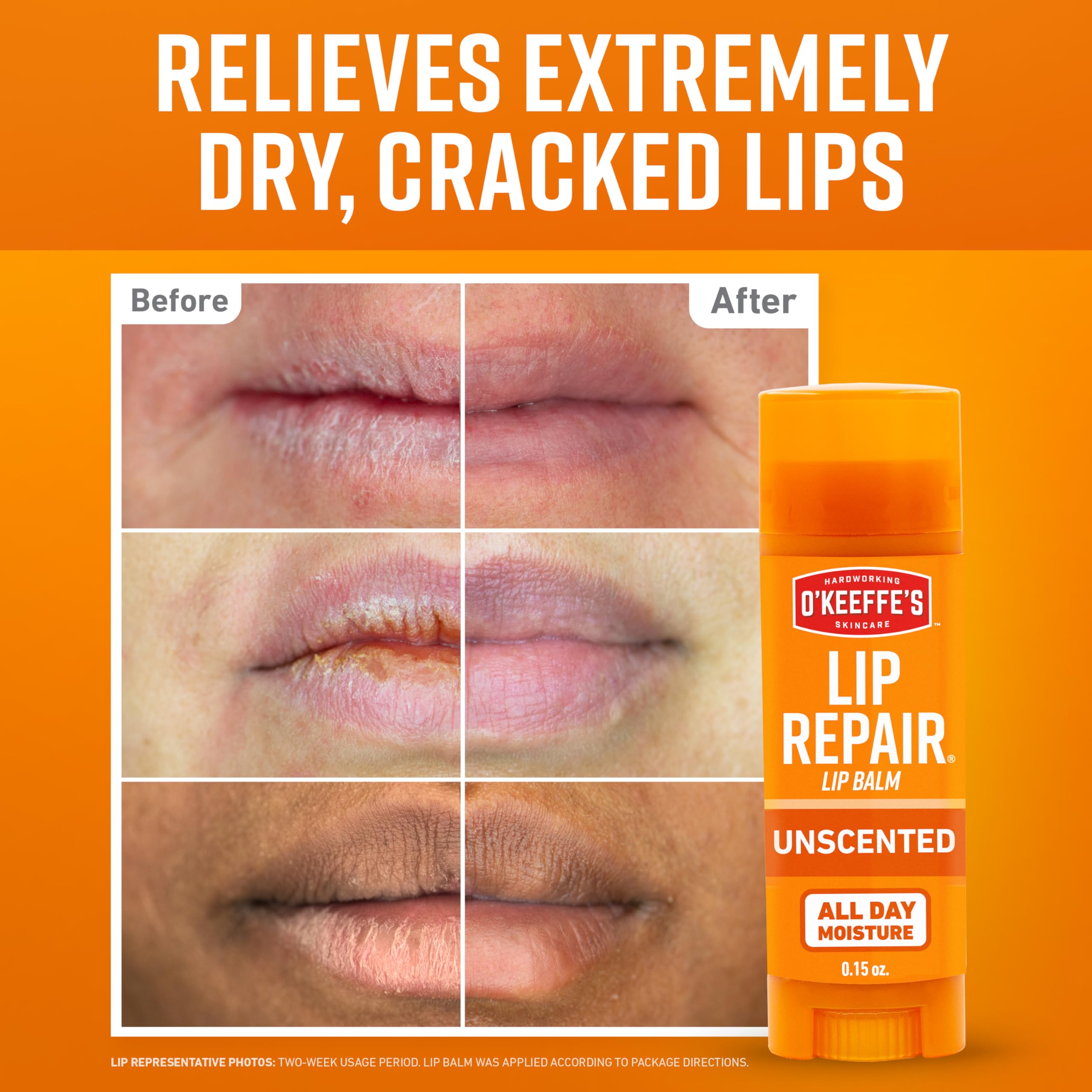 Closeup of O'Keeffe's Lip Repair unscented stick texture and smooth balm