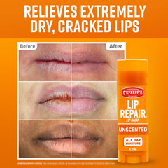 Closeup of O'Keeffe's Lip Repair unscented stick texture and smooth balm
