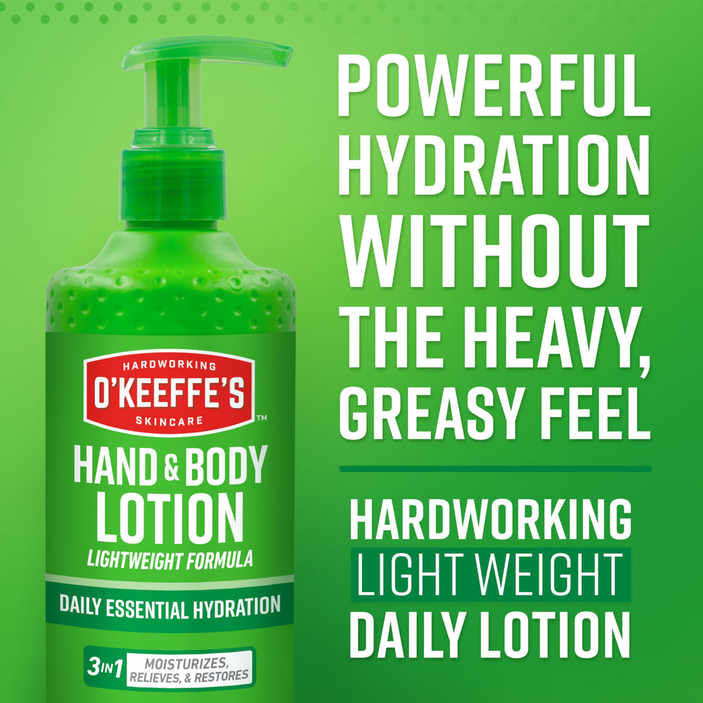 O'Keeffe's lotion on elbows demonstrating a protective hydrating layer.