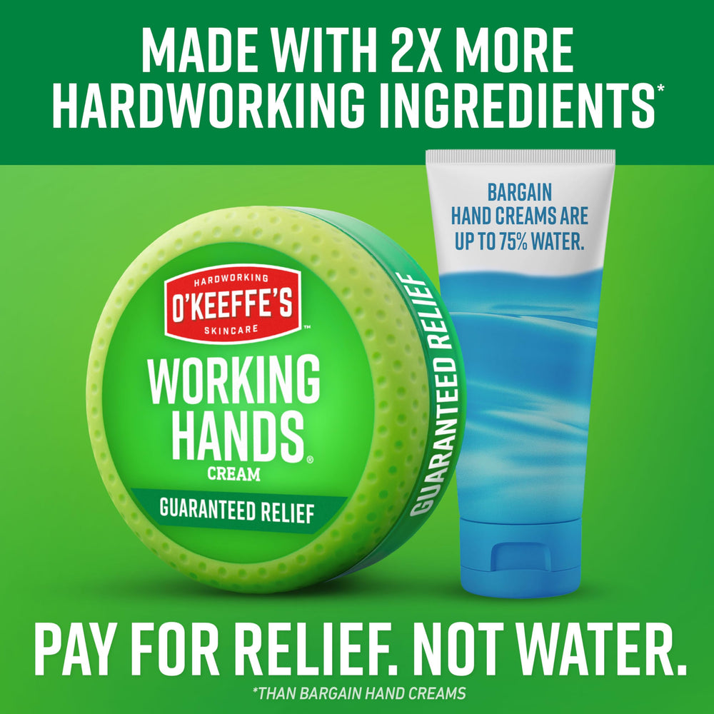 O'Keeffe's Working Hands cream on hands, non-greasy daily-use.