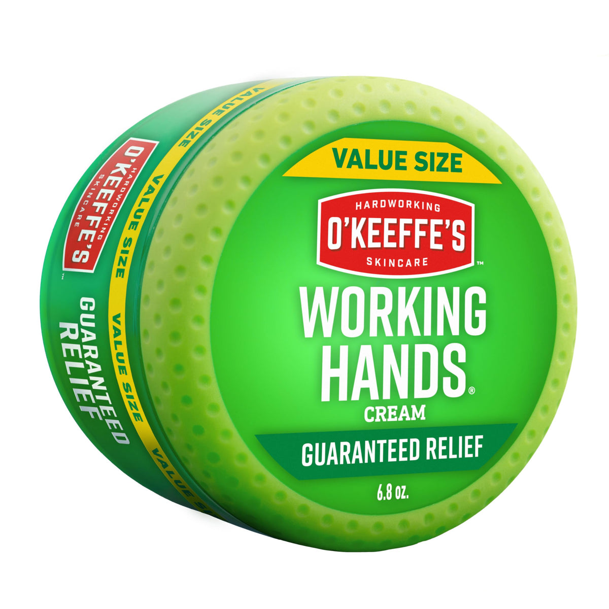 O'Keeffe's Working Hands jar closeup shows rich unscented cream