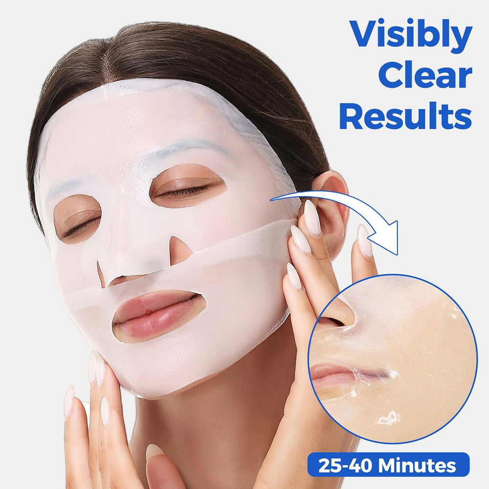 Okela night routine image with masked face suggests spa-like at-home pampering.