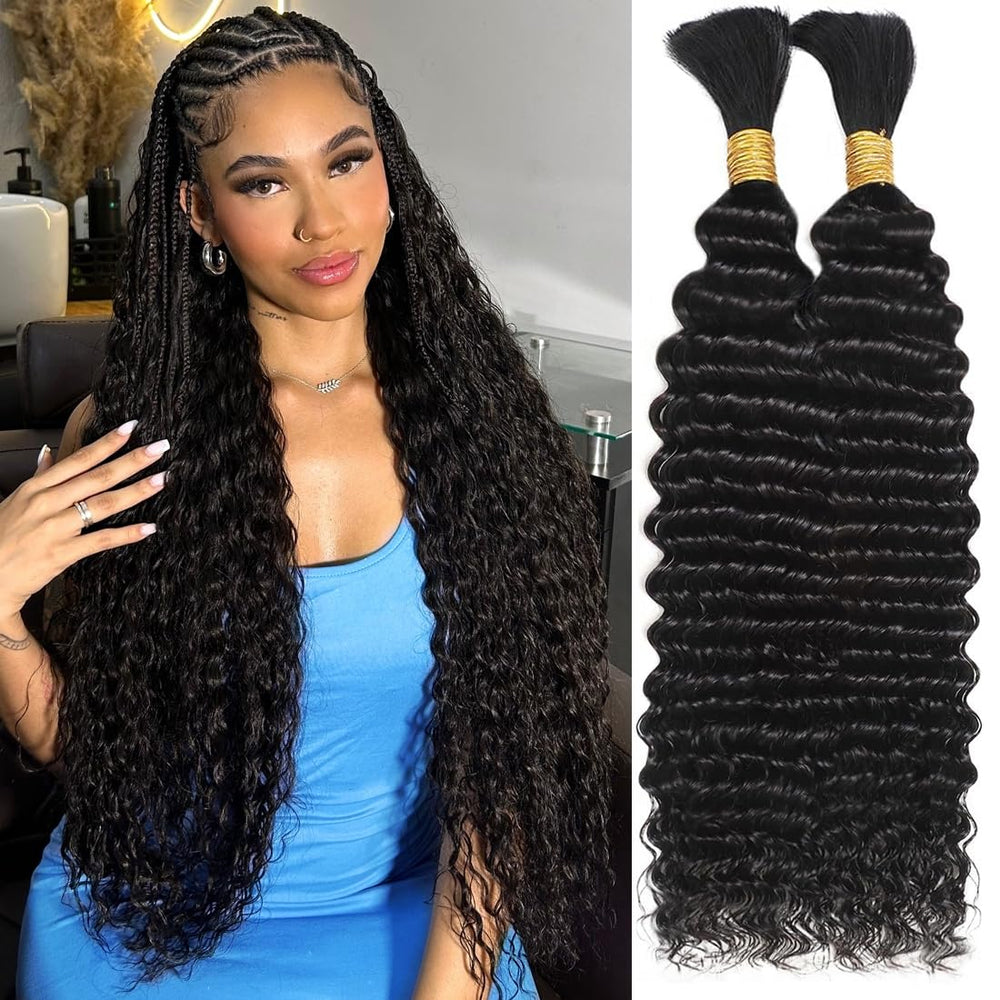 OKVOKV 18inch deep-wave bulk hair for braiding offers voluminous boho look when braided.