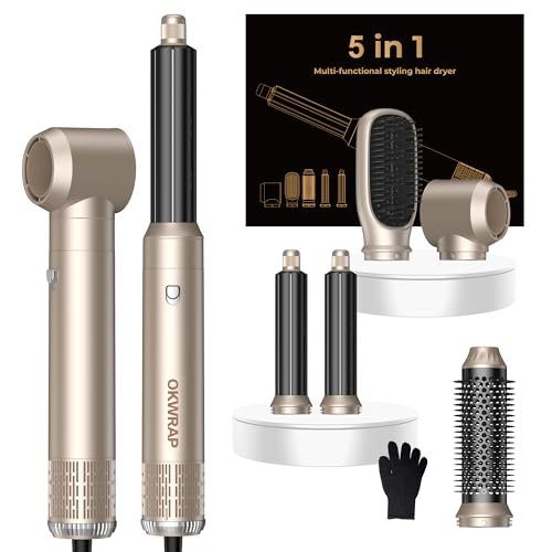 OKWRAP 5-in-1 hair dryer brush set for versatile at‑home styling with straight and curly looks.
