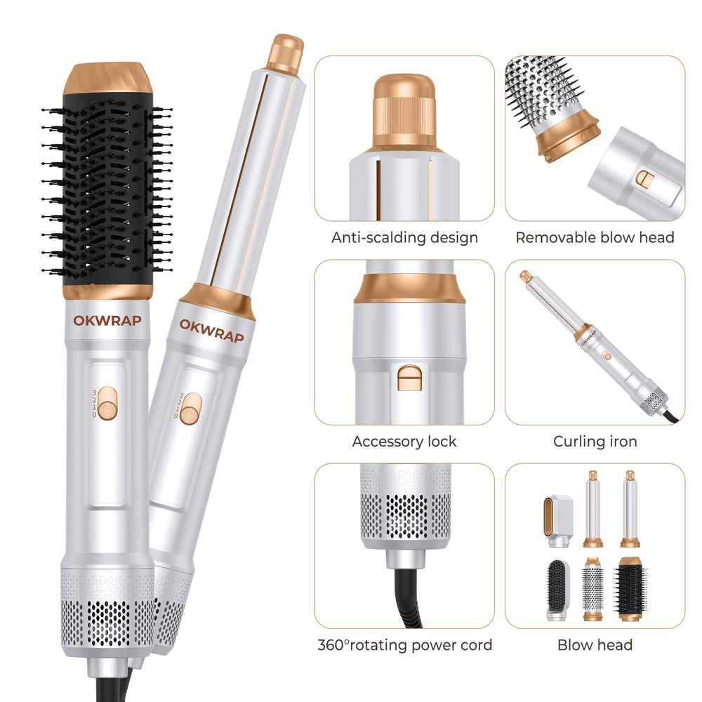 OKWRAP interchangeable brush heads allow multiple looks without clutter.