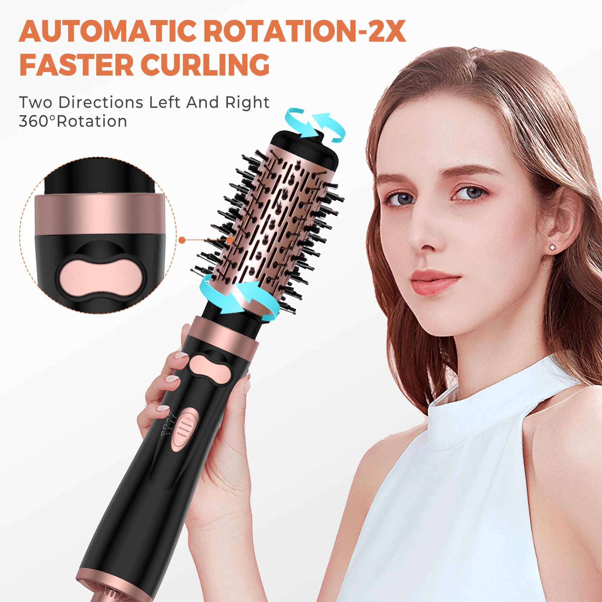 OKWRAP rotating hair dryer brush with 1.5-inch detachable brush creates natural curls and texture.