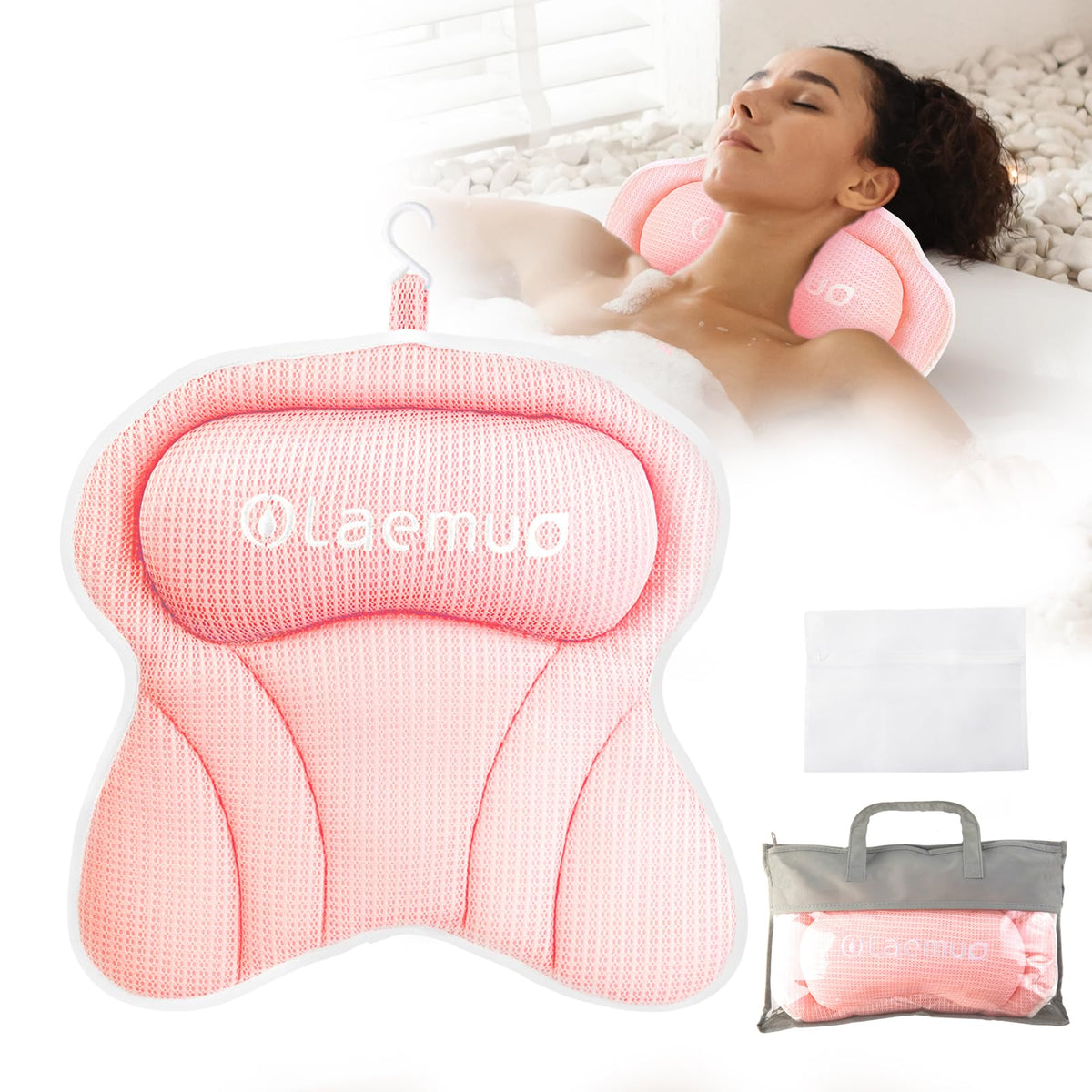 Olaemuo bath pillow headrest provides plush neck support for a soothing soak