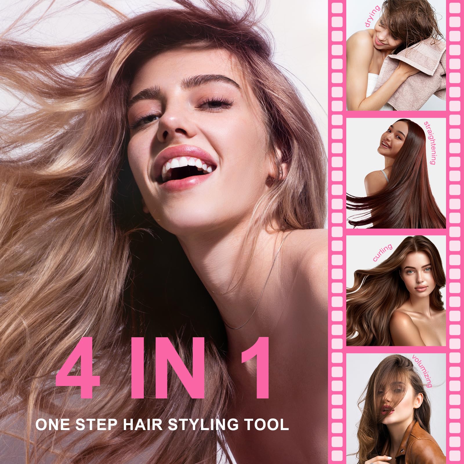 Olaermoso compact mini dryer brush with EU/UK plug for worldwide use.