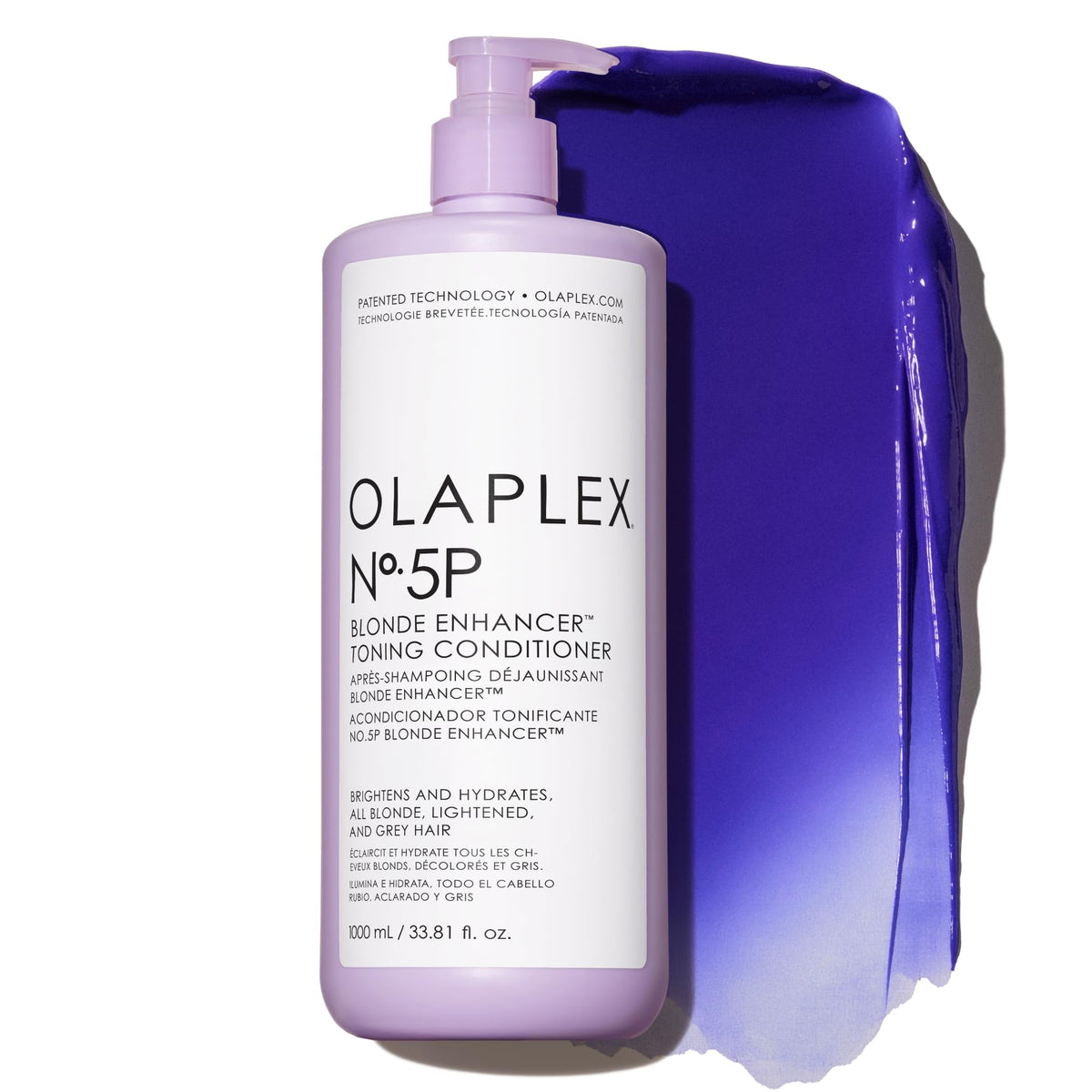 Olaplex Nº.5P front bottle showing purple conditioner and brand benefit