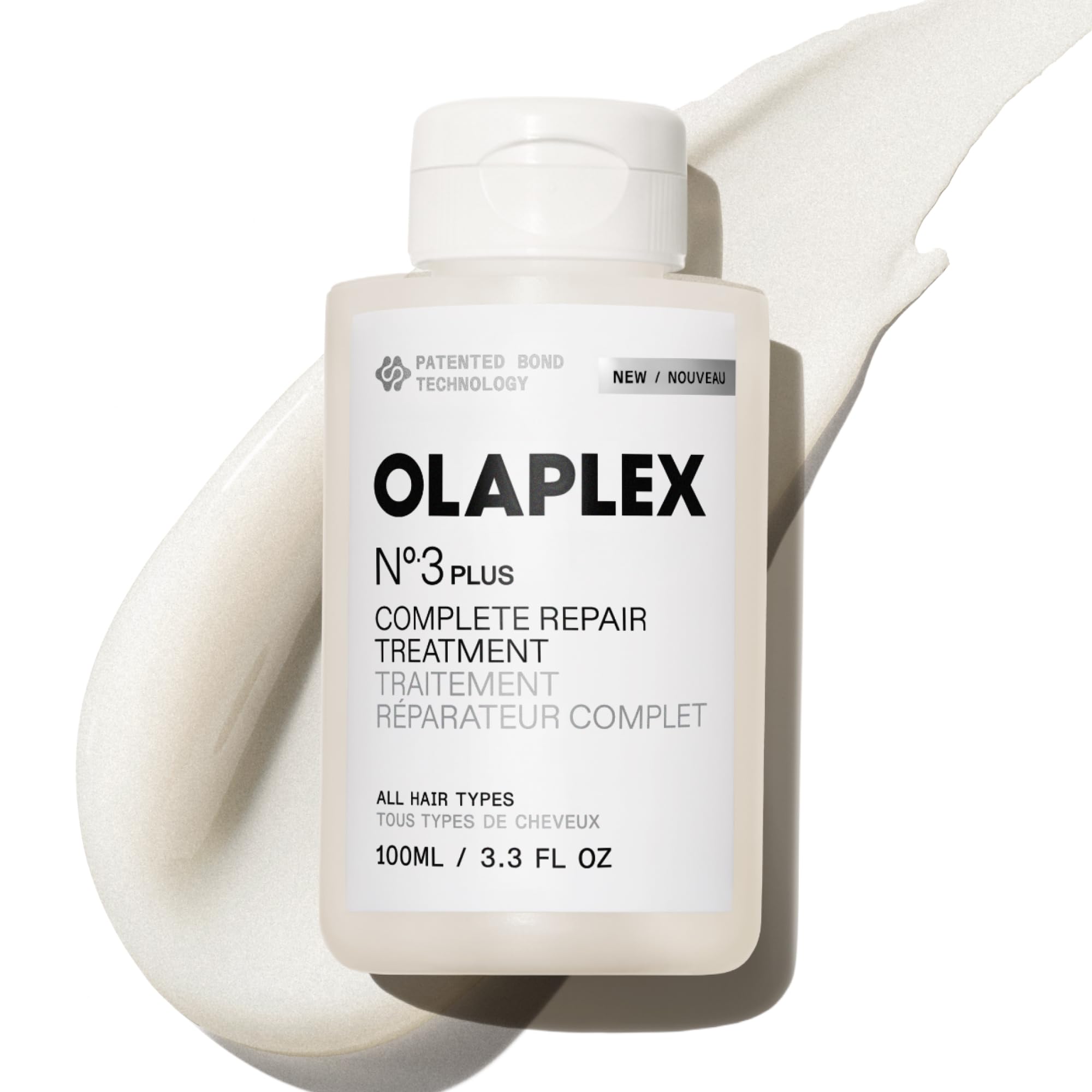 Olaplex N°.3PLUS front tube showing packaging and fast repair benefit
