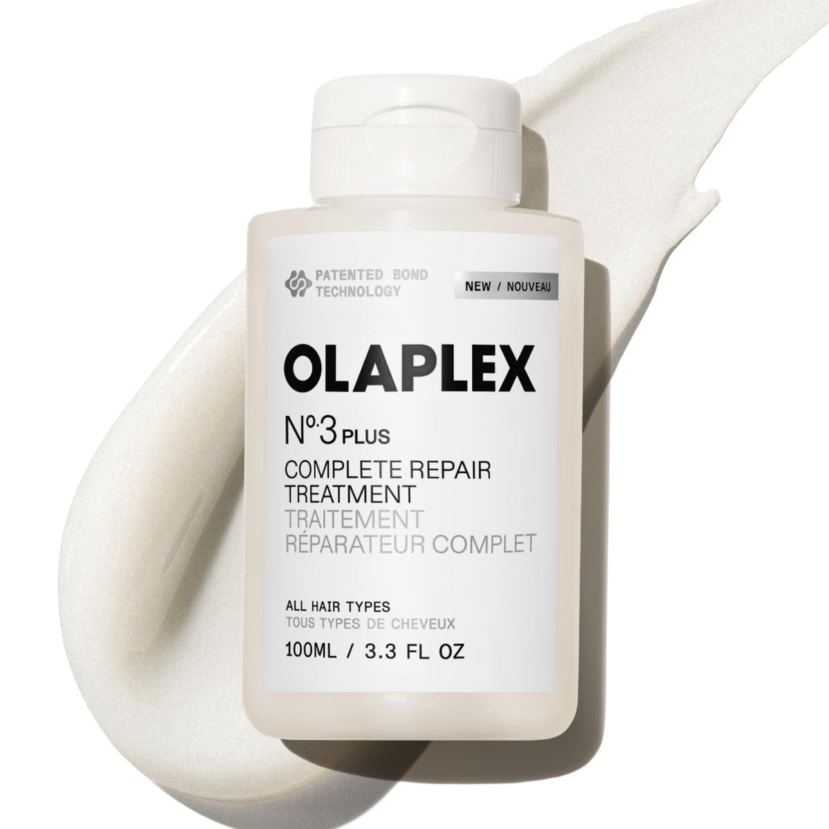 Olaplex N°.3PLUS front tube showing packaging and fast repair benefit