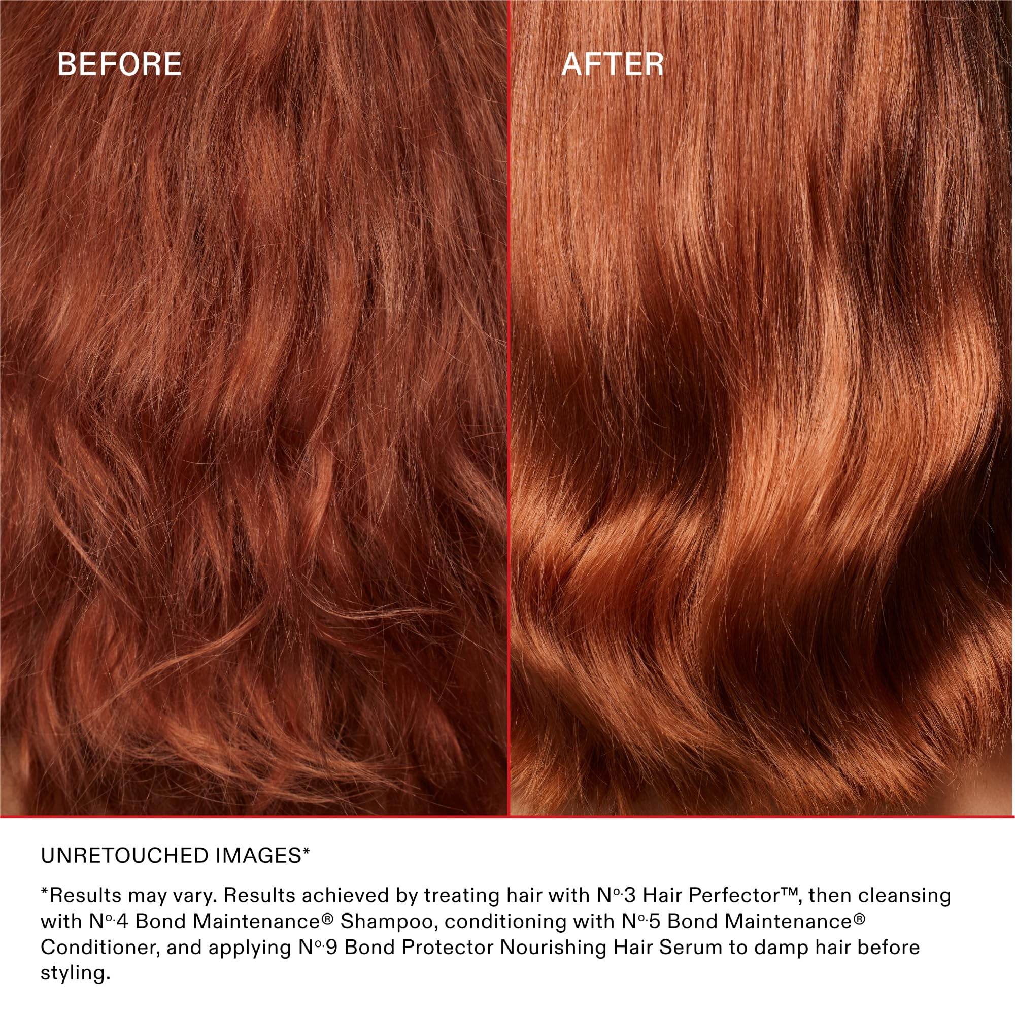 Olaplex Nº.4 before and after hair texture comparison showing reduced breakage