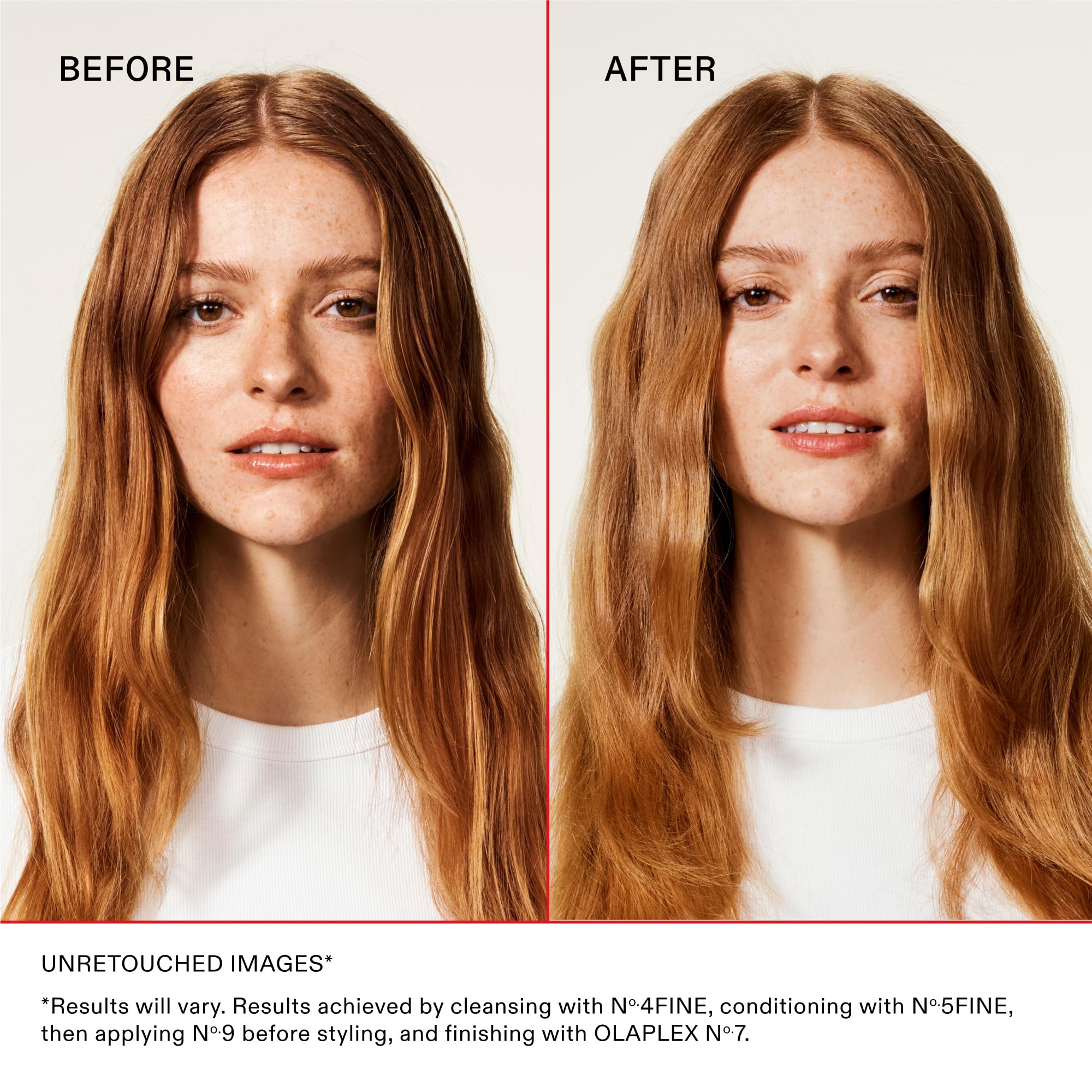 Olaplex Nº.4 paired with Nº.5FINE showing system use for stronger hair benefit