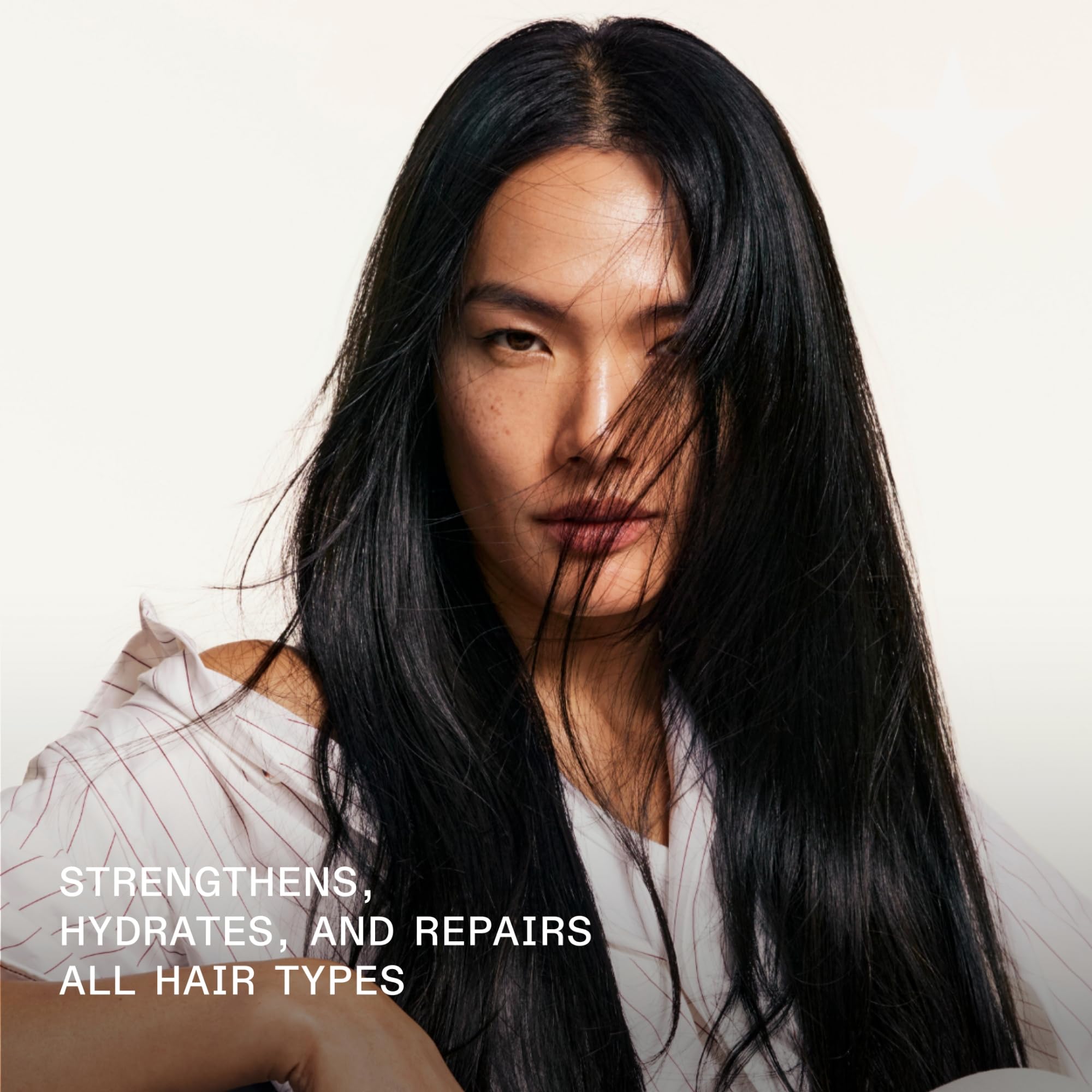 Olaplex Nº.4 bottle held by hand showing 250 mL scale and travel-friendly benefit