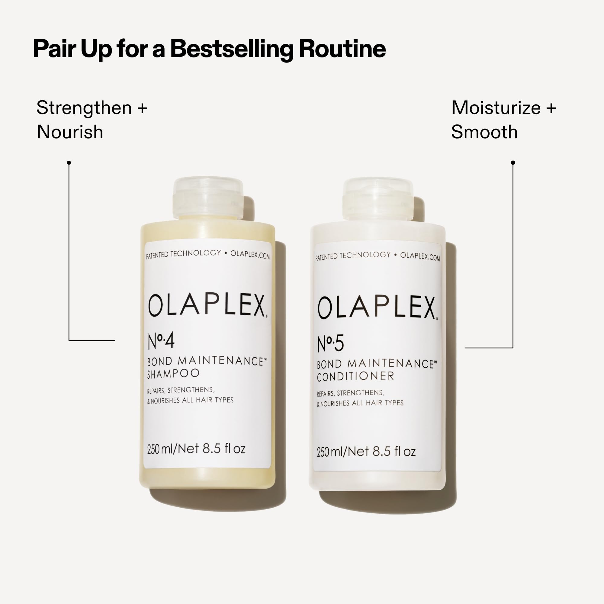 Clear view of Olaplex Nº.5 label and claims emphasizing bond maintenance and strength benefit