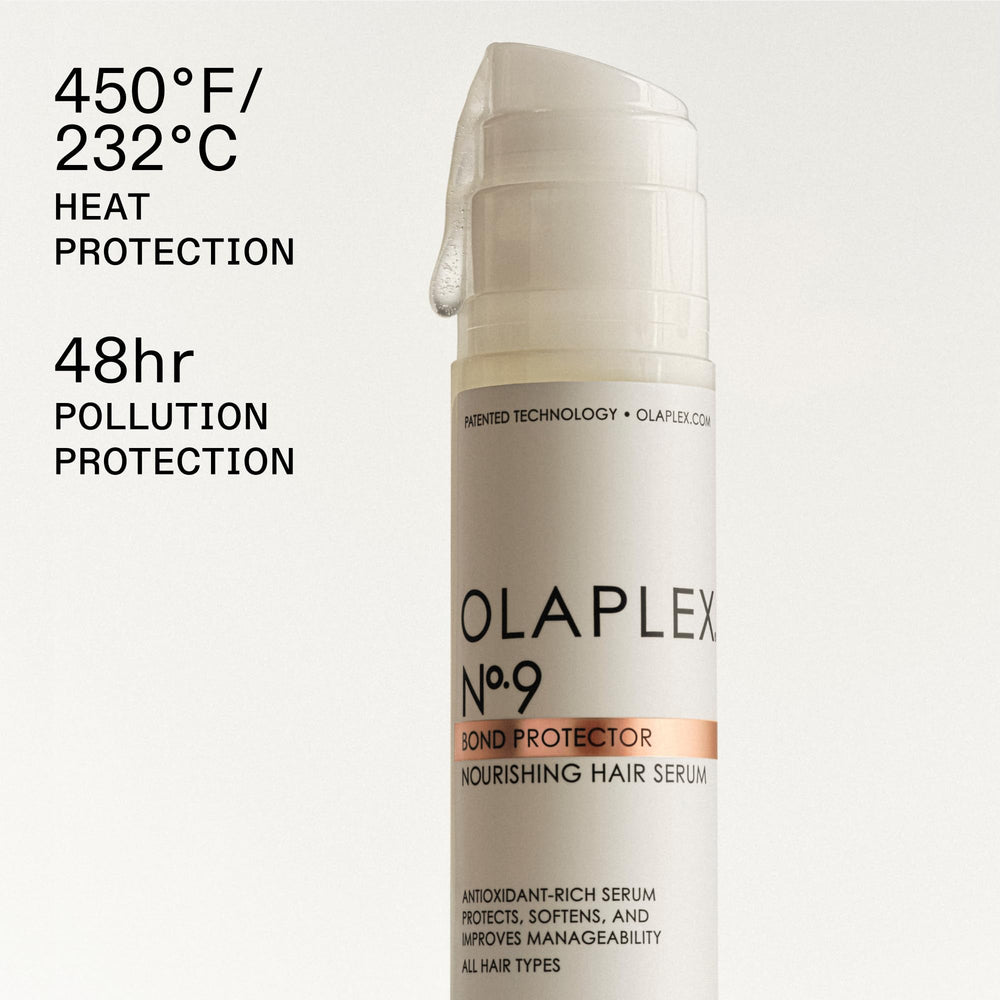 Olaplex Nº.9 pump dispenser detail for precise, mess-free application benefit