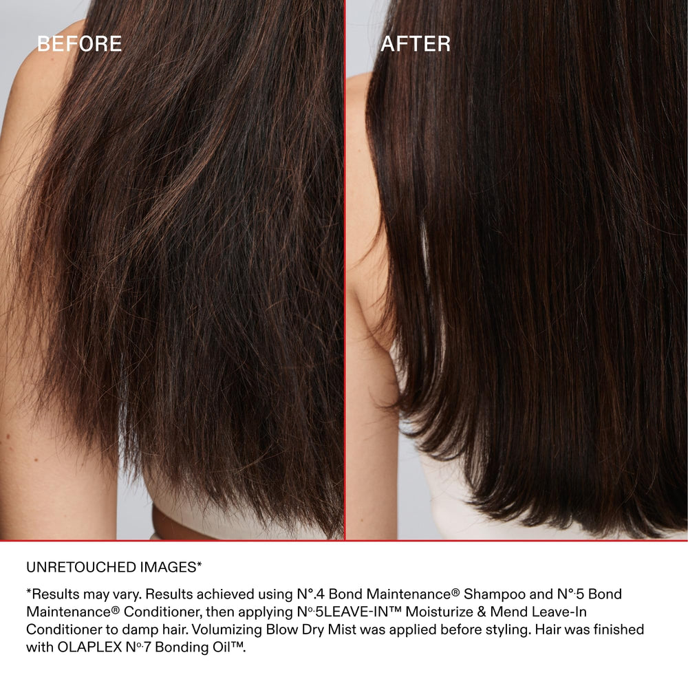 compare before and after split ends with Olaplex Nº.5 showing smoothing effect