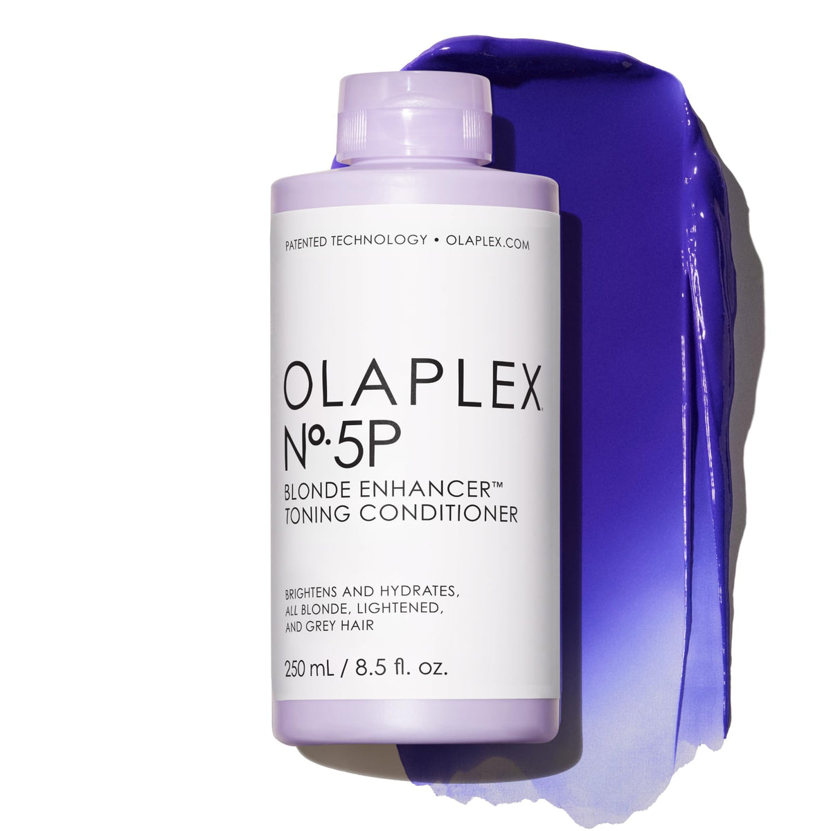 Olaplex Nº.5P front packaging showing bottle and purple conditioner benefits