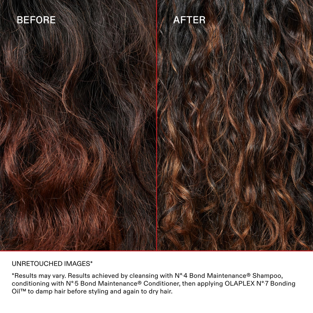 Olaplex No.7 beside common items showing 1 fl oz scale for travel-friendly convenience