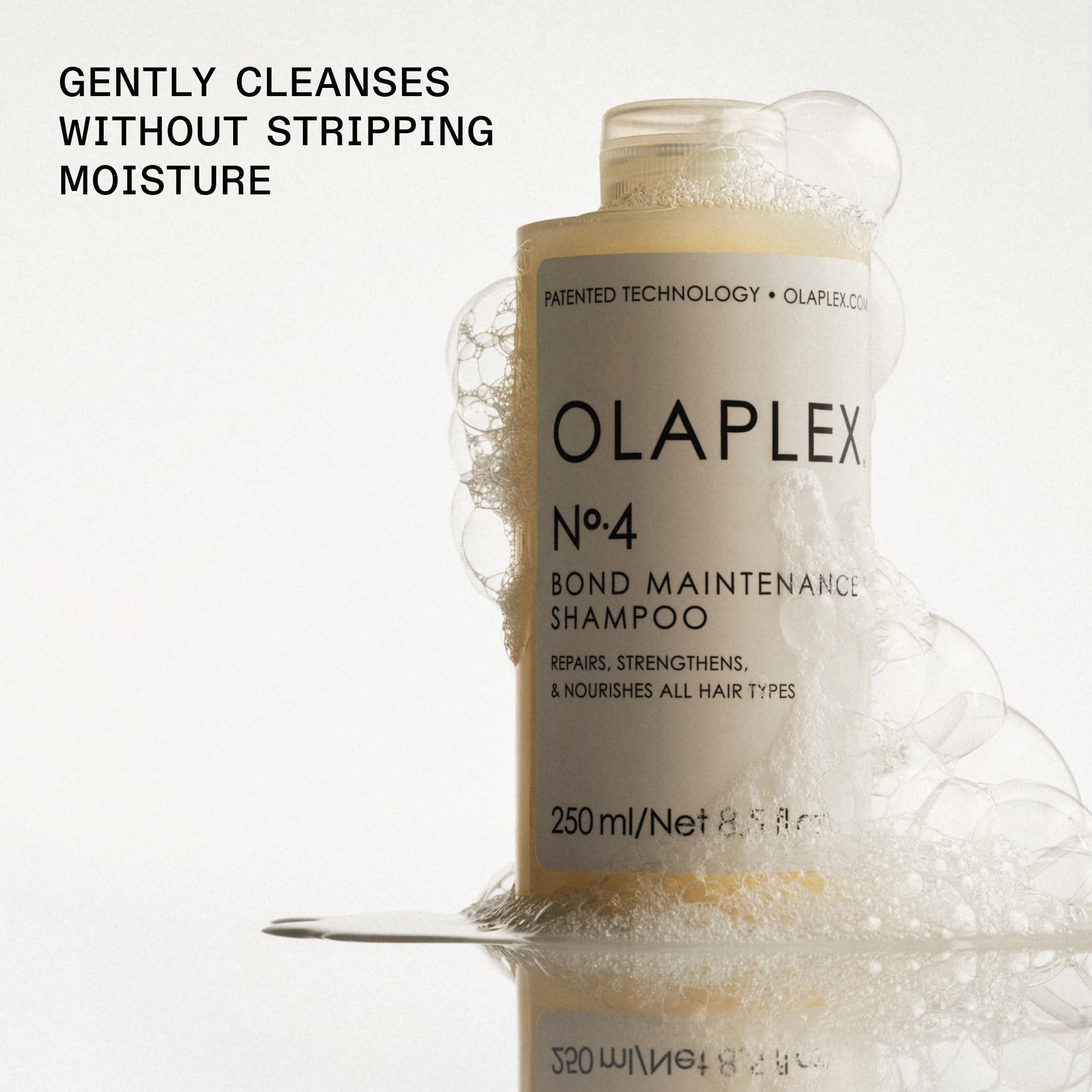 Olaplex Nº.4 with Nº.3 and Nº.5 illustrating system use for reduced breakage