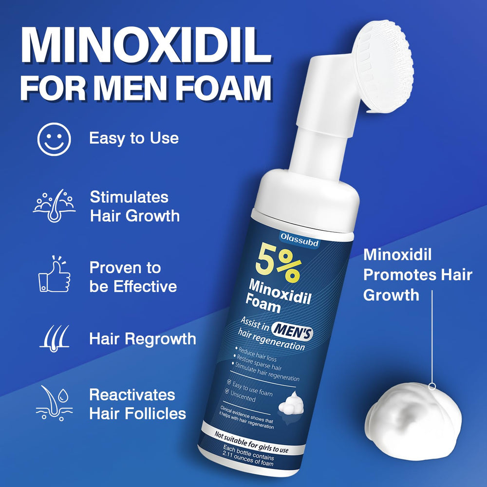 Olassubd Minoxidil five-percent foam applied to thinning area for growth support.