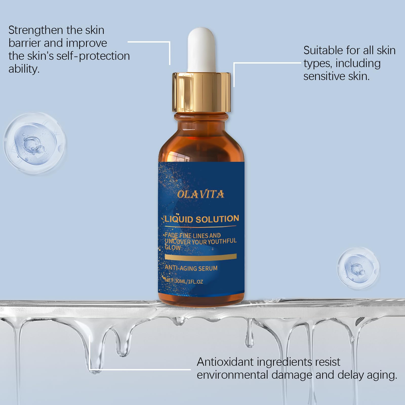 OLAVITA facial serum pores refined skin shot illustrating clearer complexion