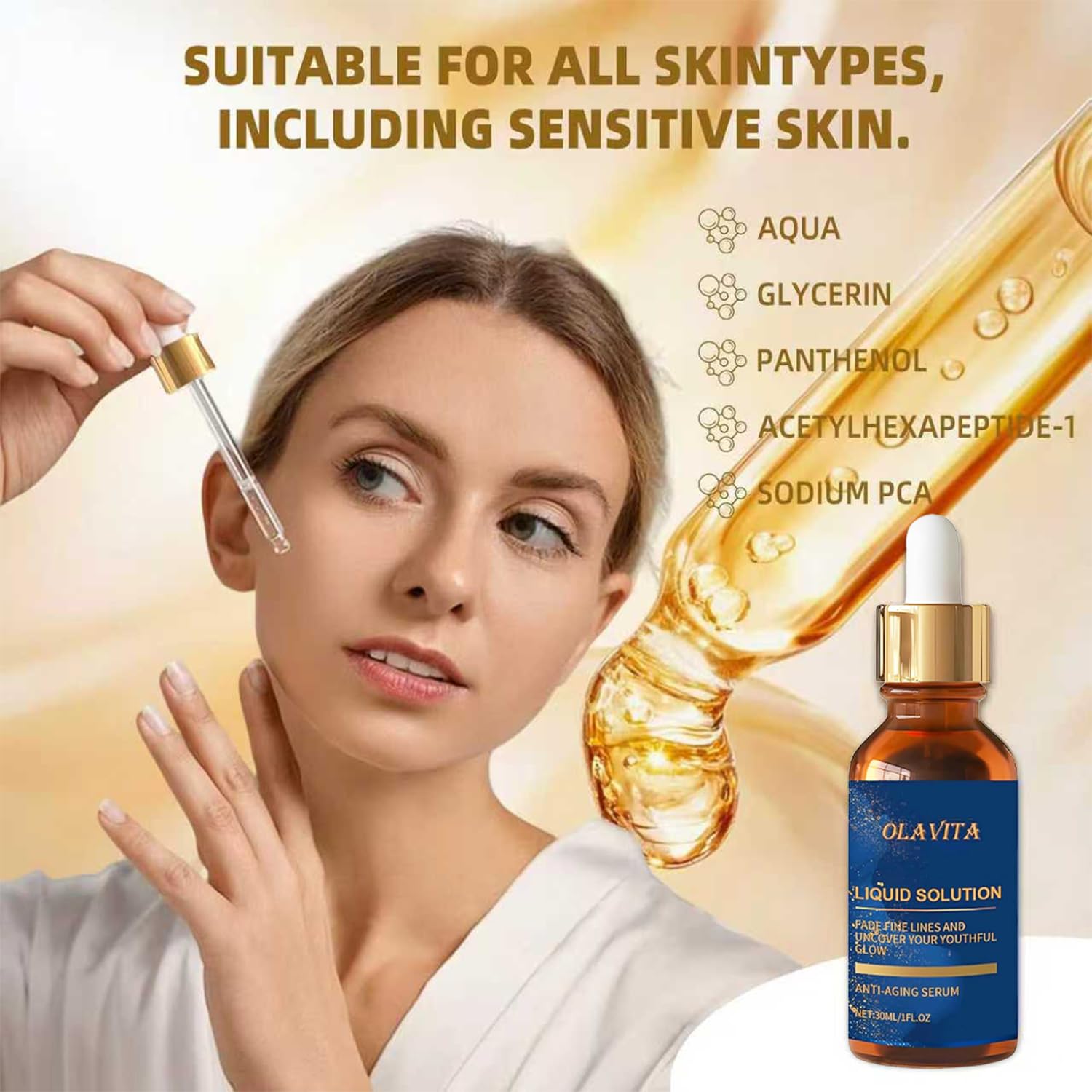 OLAVITA serum dispensing cap for easy, mess-free application.