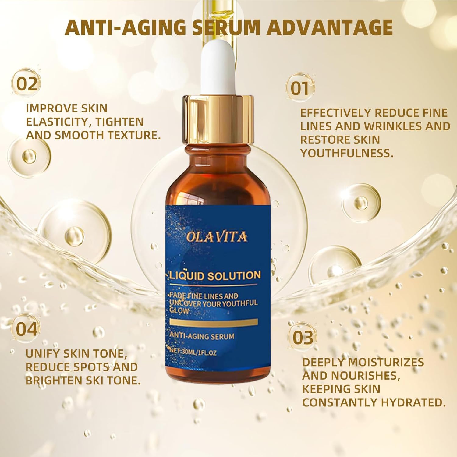 OLAVITA serum on face demonstrates suitability for morning and evening routines.