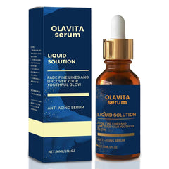 Olavita Serum bottle close-up, highlighting hydration-friendly liquid formula.