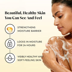 Olay Body Wash lather close-up demonstrates creamy hydration for daily use.